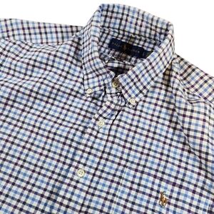 Ralph Lauren Men's Large Blue Purple Gingham Check Plaid Long Sleeve Flesh Pony